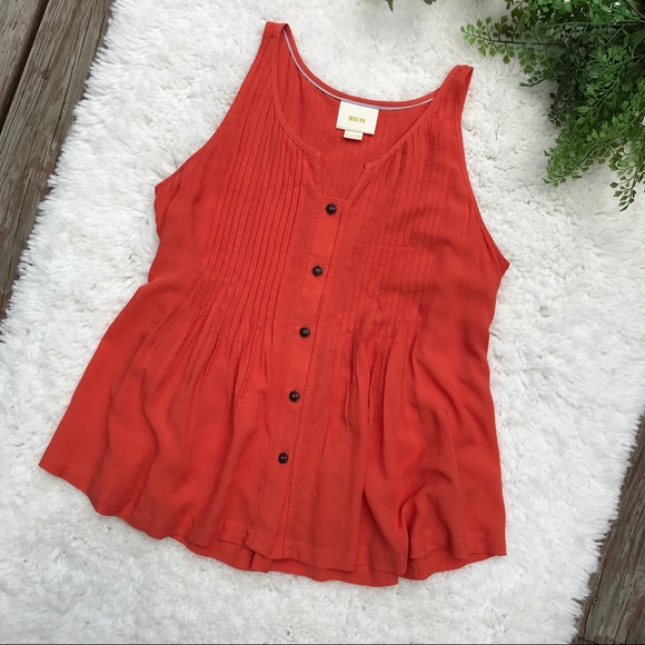 Anthropologie Tops - Maeve Button Down Tank Top Orange (Size 10)